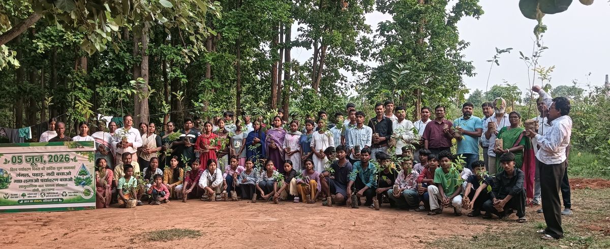 Young people holding saplings at a World Environment Day planting in Ranchi